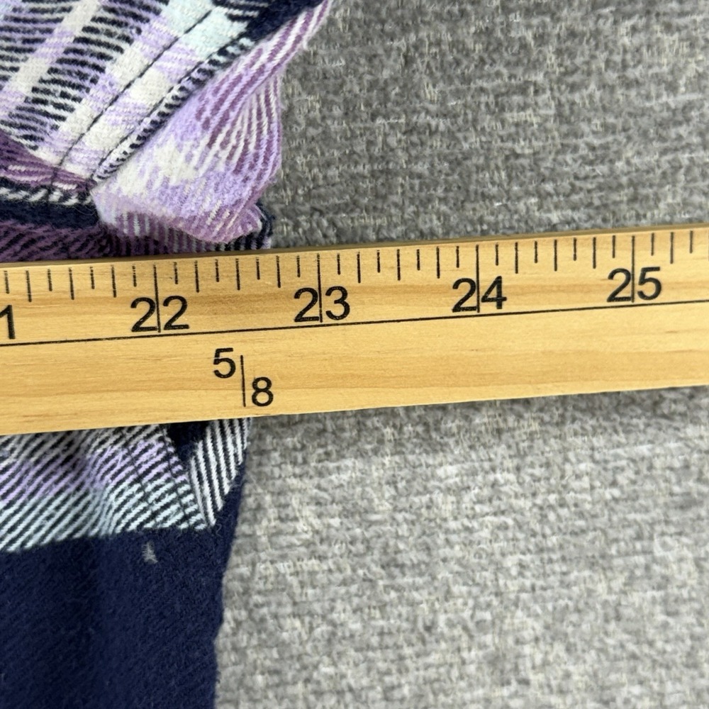 Duluth Trading Flannel Shacket Women Size Large Purple Plaid Long Sleeve Cottage - Picture 8 of 10